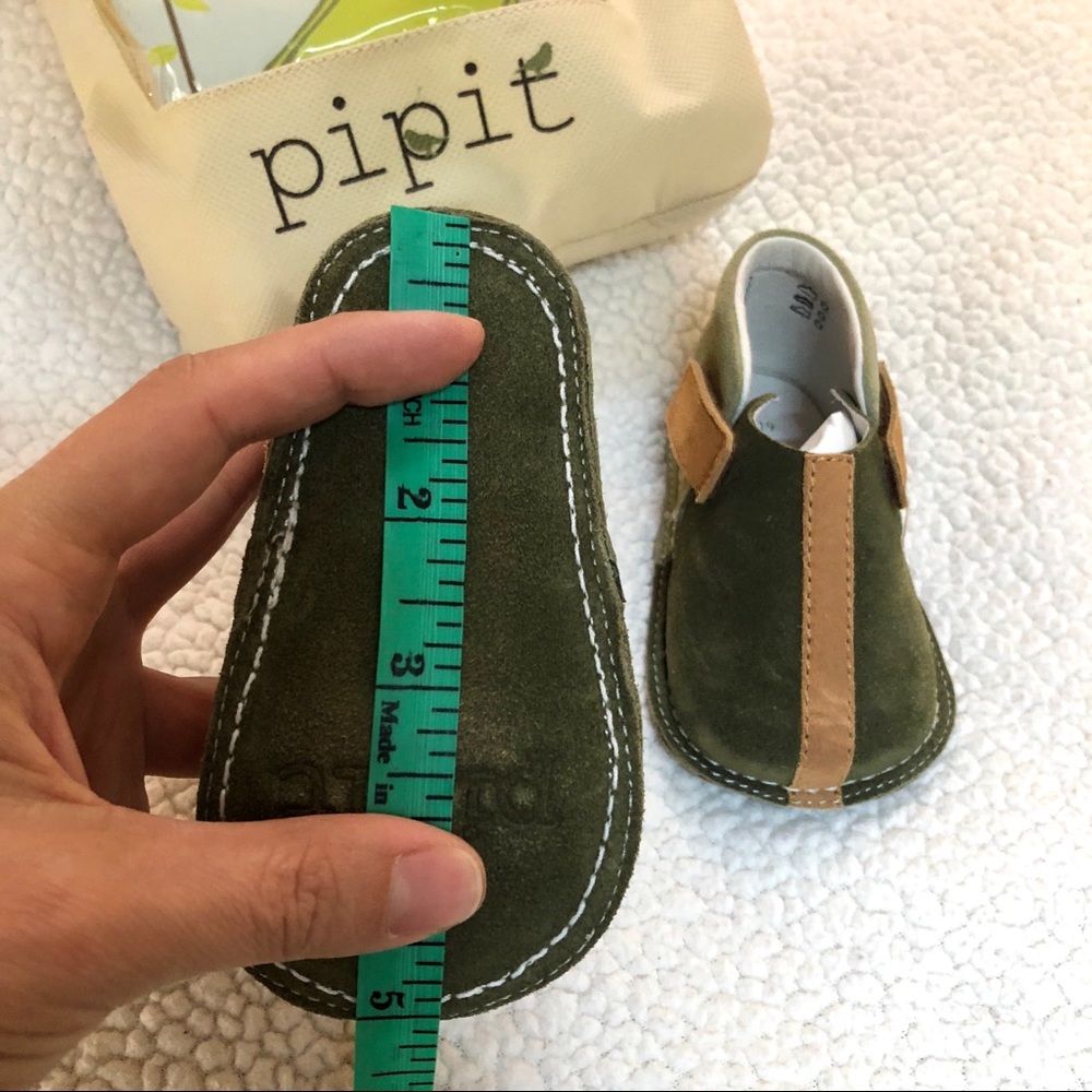 Pipit Suede Stripe Olive Green Baby Shoes Size 4 - Picture 9 of 10